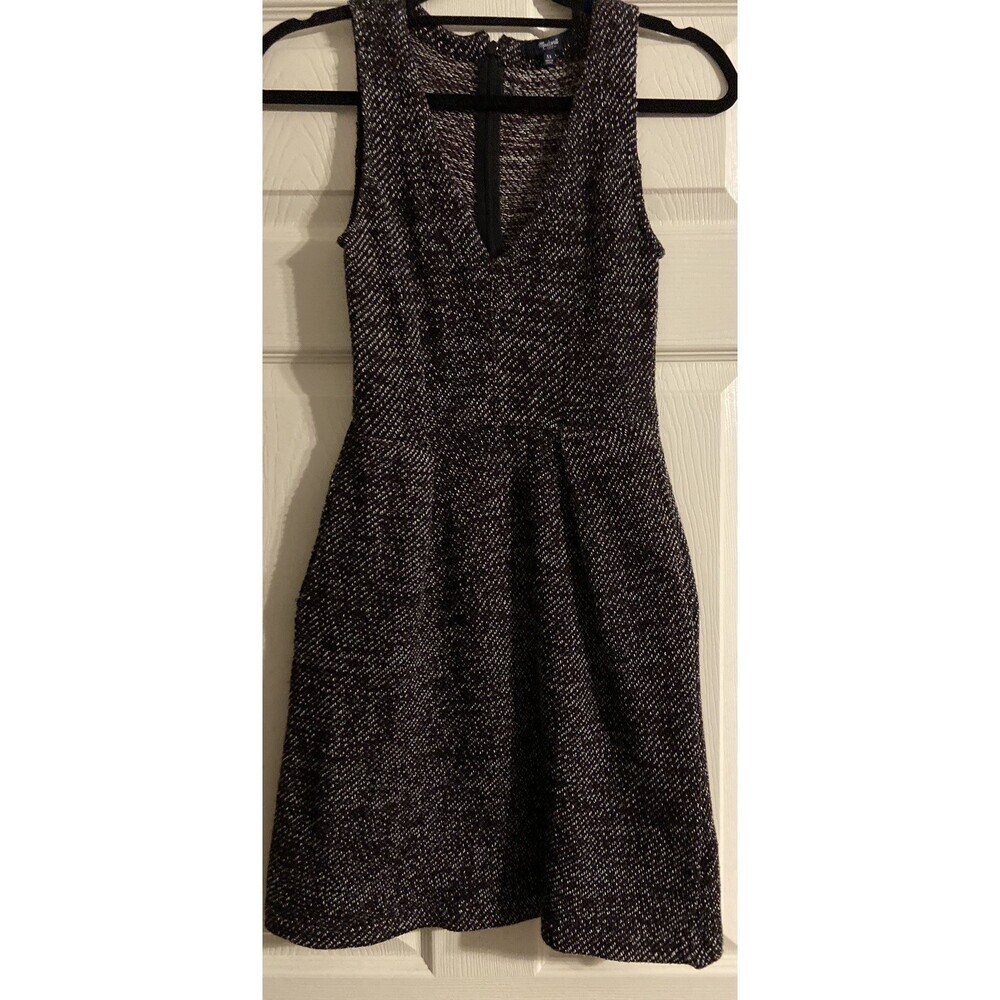 Madewell Tweed Terrace Dress Womens Size XS Black Brown Sleeveless Pockets Zip
